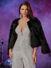 Double Crazy Fashion Black & White Polka Dot Fluffy Elegant Long Sleeve Coat